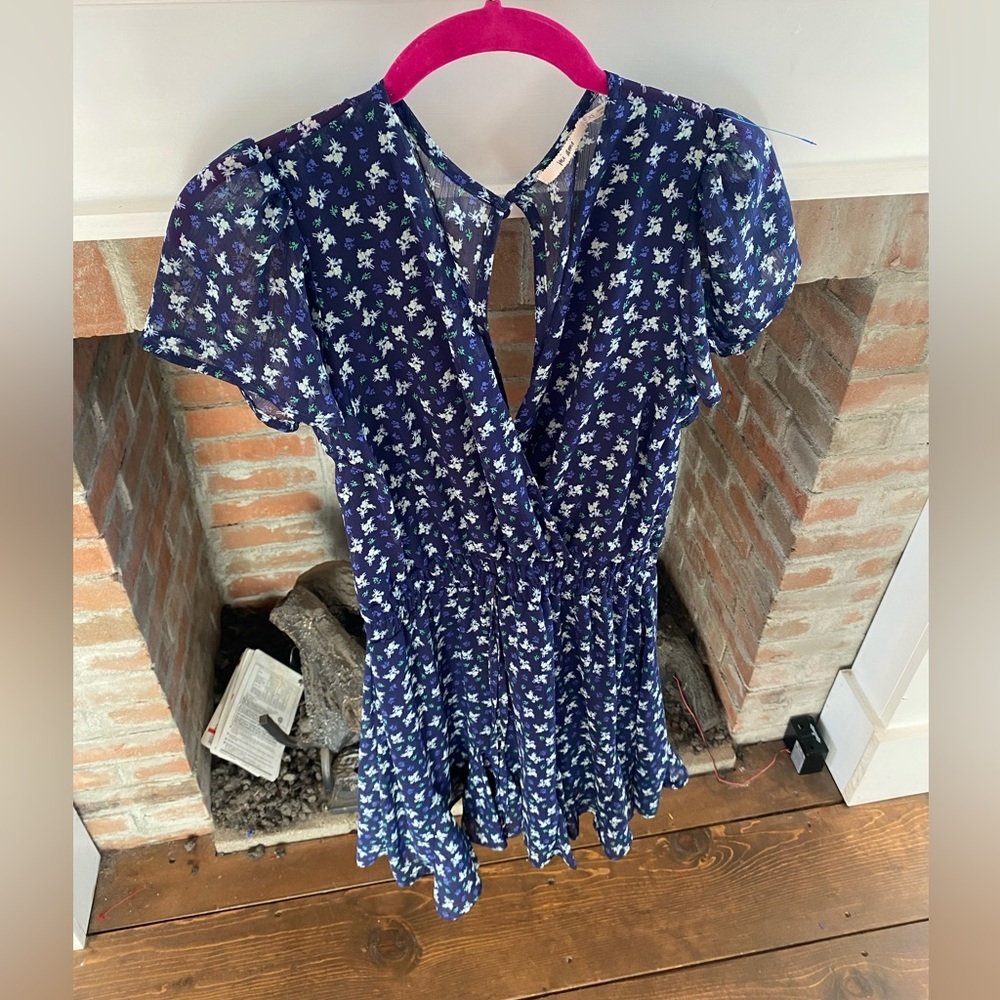 Mi Ami XS Blue Flutter Mini Dress Floral Pattern Very Cute Spring
